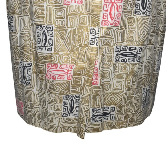 Vintage 50s 1950s Cheongsam Style Wiggle Dress Metallic Gold Intricate Print S M - Picture 4 of 9